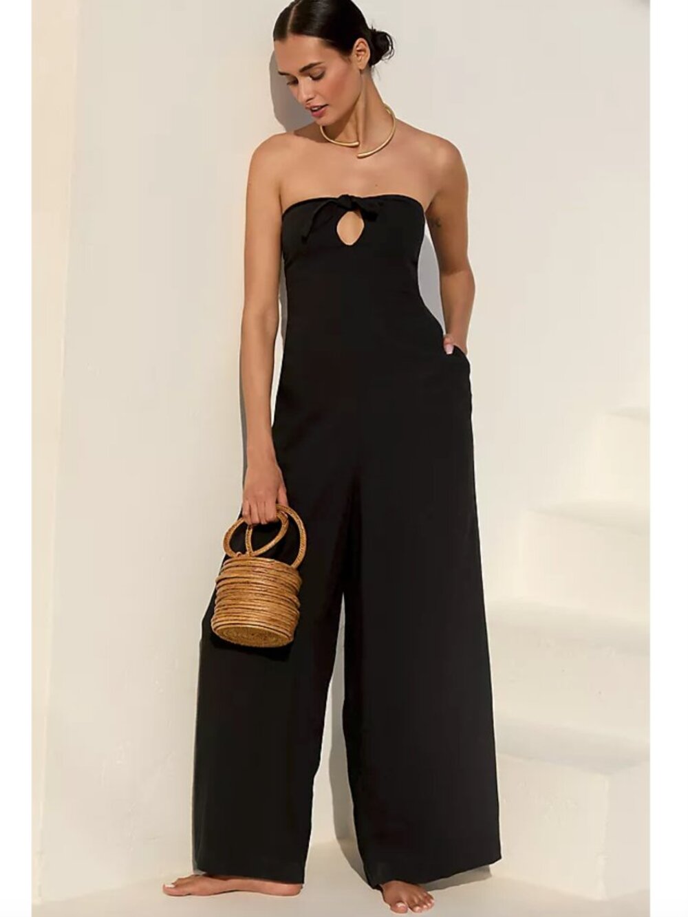 Anthropologie Celandine Linen Blend Strapless Jumpsuit